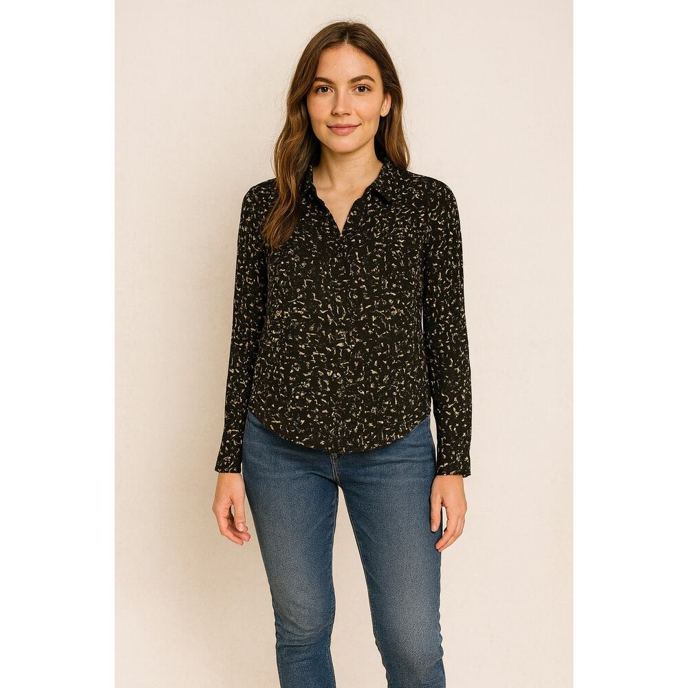 Converse One Star Women's Sheer Pleated Blouse Long Sleeve Black Size XS